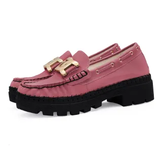 【Normady 諾曼地】女鞋 +6cm 休閒鞋 懶人鞋 MIT台灣製 真皮鞋 金屬釦磁石厚底內增高氣墊球囊跟鞋(太妃紅)