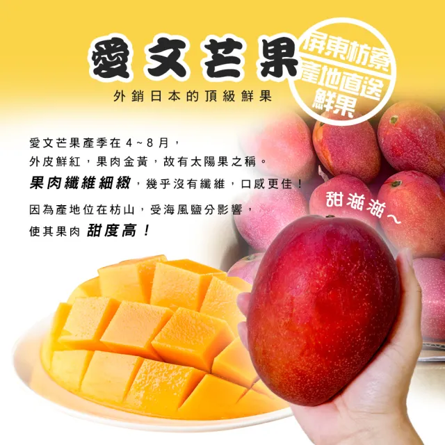 【雪莉朵辣】屏東枋山愛文芒果x2盒(大果-5斤±10%/盒/約6-8顆)