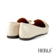 【HERLS】樂福鞋-簡約打結綴飾尖頭平底樂福鞋(米白色)