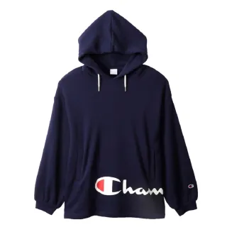 【Champion】官方直營-Womens草寫Logo連帽長袖Tee-女(深藍色)