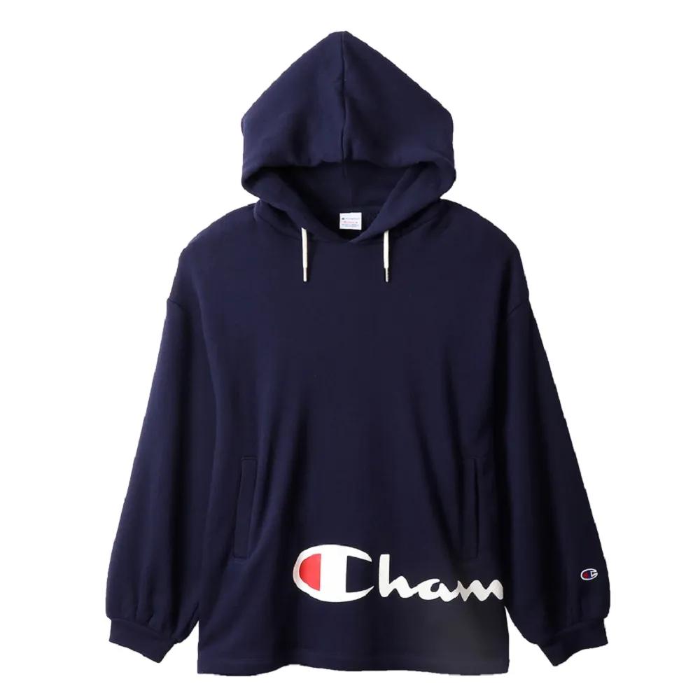 【Champion】官方直營-Womens草寫Logo連帽長袖Tee-女(深藍色)