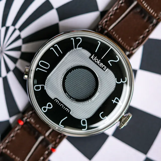 【klokers 庫克】KLOK-08-M2 石墨黑色錶頭+皮革錶帶搭配摺疊錶扣