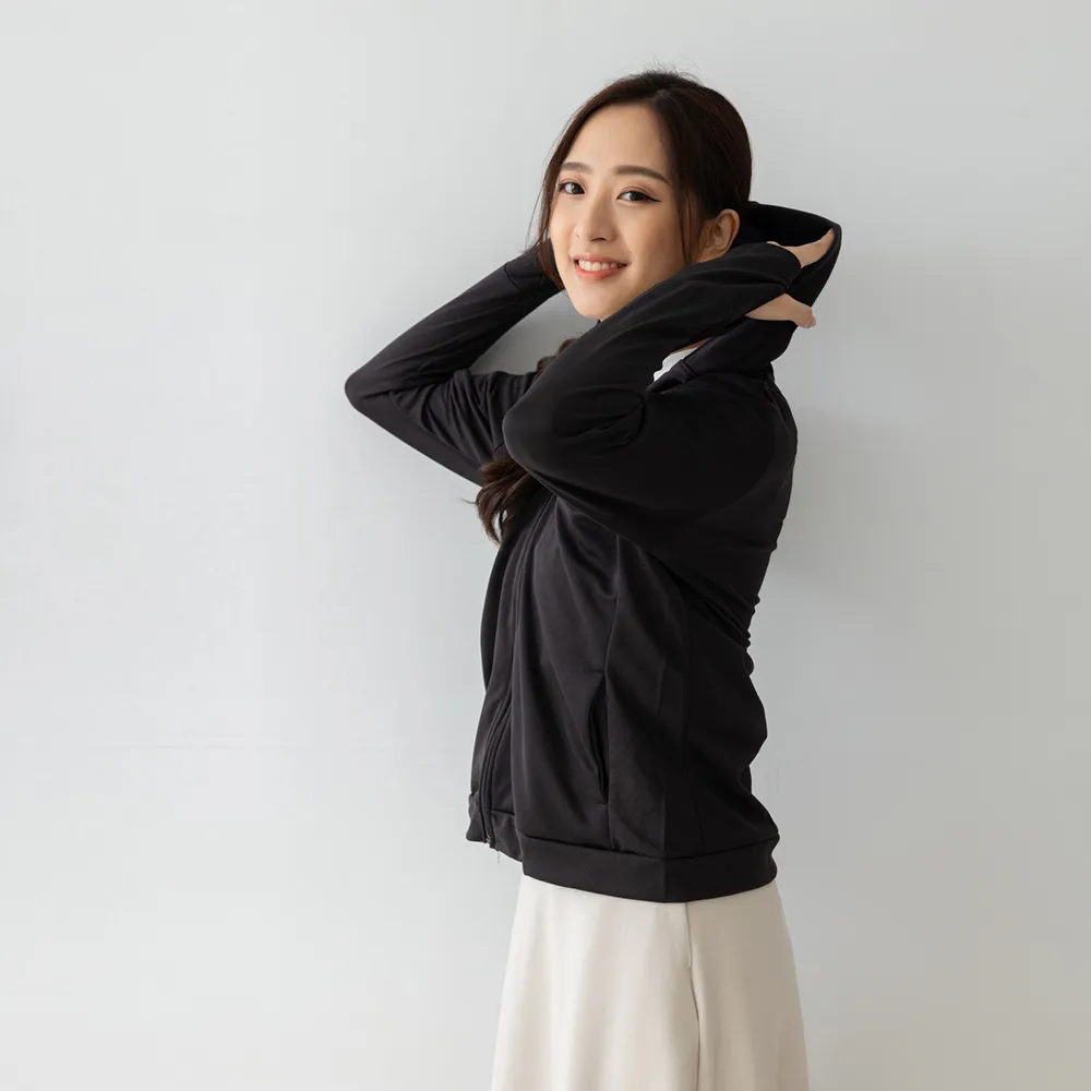 【PL Life】貝柔UPF50+高透氣防曬顯瘦外套-女連帽(黑色)