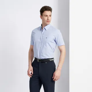 【pierre cardin 皮爾卡登】休閒服飾 男款 進口素材 純棉印花休閒短袖襯衫-水藍色(5227103-35)