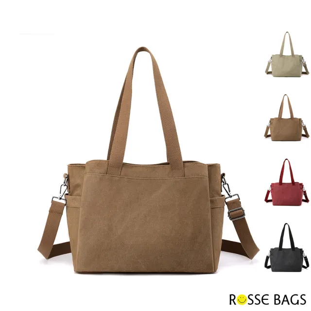 【Rosse Bags】簡約新款大容量帆布手提肩背托特包(現+預  卡其色 / 咖啡色 / 紫咖