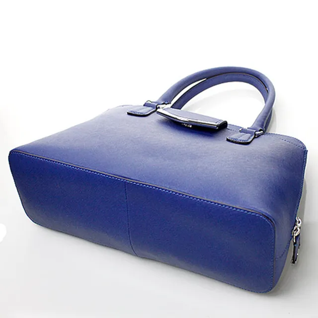 【Calvin Klein 凱文克萊】優雅氣質素面防刮皮革手提斜背兩用包(藍色)