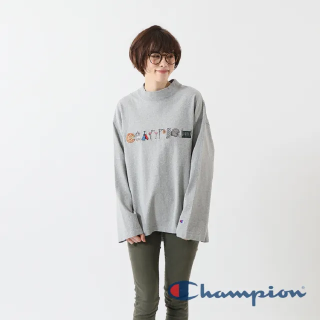 【Champion】官方直營-Womens刺繡Logo長袖Tee-女(灰色)