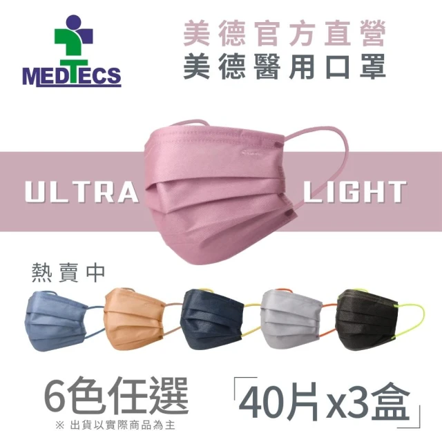 【MEDTECS 美德醫療】美德醫用口罩3盒 40片/盒 暢快呼吸 6色任選(頂級室內清淨機的過濾效果！)