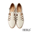 【HERLS】低跟鞋-小清新全真皮羅馬T字帶低跟鞋(白色)
