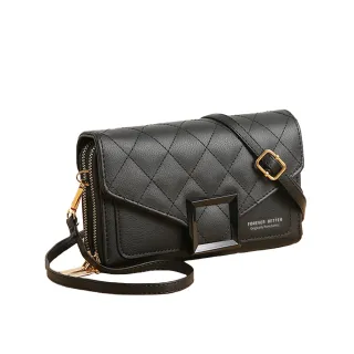 【法國盒子】交換禮物 菱格優雅多隔層側肩包(黑色)