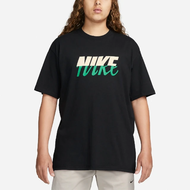 NIKE 耐吉 短袖 NSW 男款 黑 綠 純棉 寬鬆 落肩 大LOGO 棉T 短T(FD1287-010)