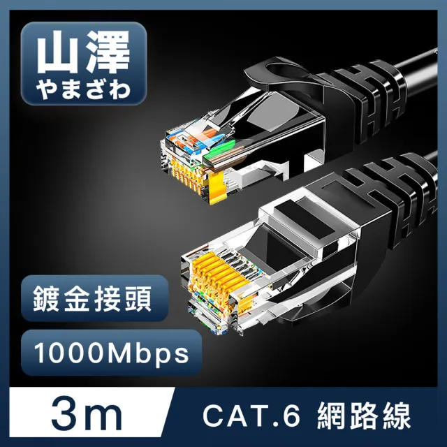 【山澤】Cat.6 1000Mbps高速傳輸十字骨架八芯雙絞網路線 黑/3M