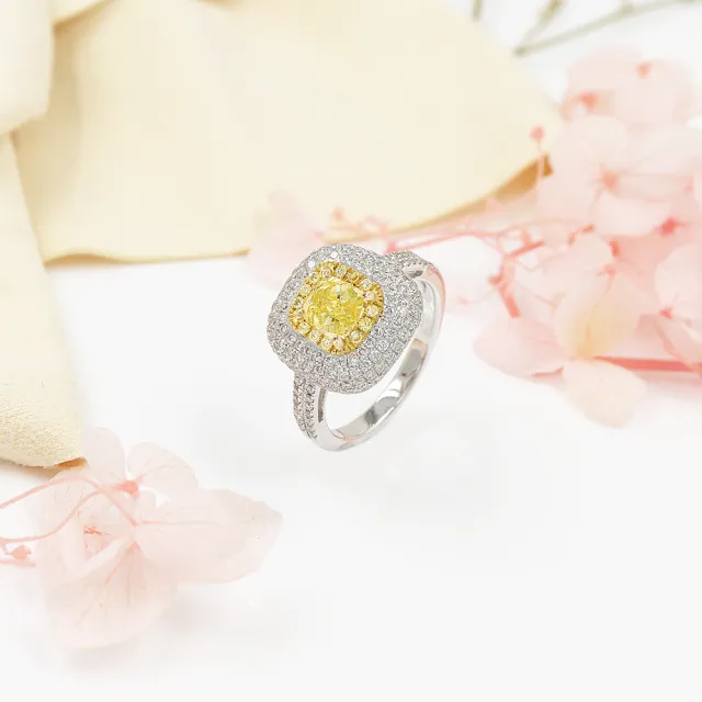 【AURORA 歐羅拉】GIA 一克拉天然黃彩鑽石18K金鑽戒 殿堂(Fancy Intense Yellow)