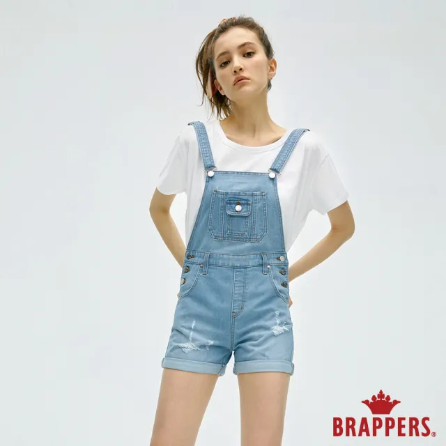 【BRAPPERS】女款 冰膚美丹寧系列-冰膚美微彈吊帶短褲(淺藍)
