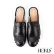 【HERLS】穆勒鞋-全真皮便仕樂福低跟穆勒鞋(黑色)