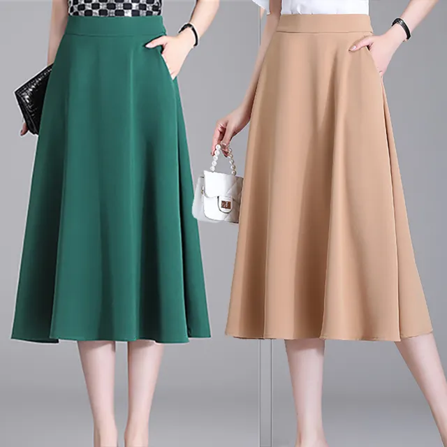 【麗質達人】2186優雅百搭中長裙-三色AA(M-5XL)