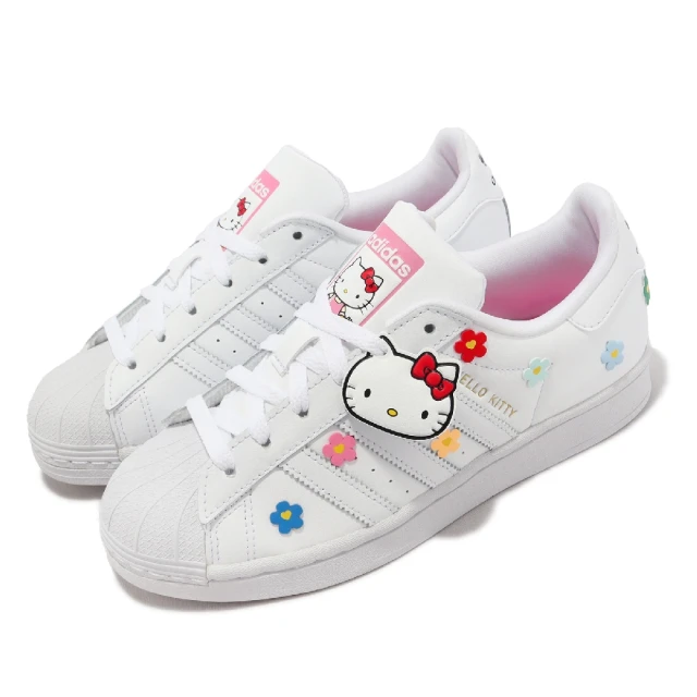 adidas 愛迪達 休閒鞋 Superstar J 大童 女鞋 白 粉紅 HELLO KITTY 貝殼頭 愛迪達(ID7279)