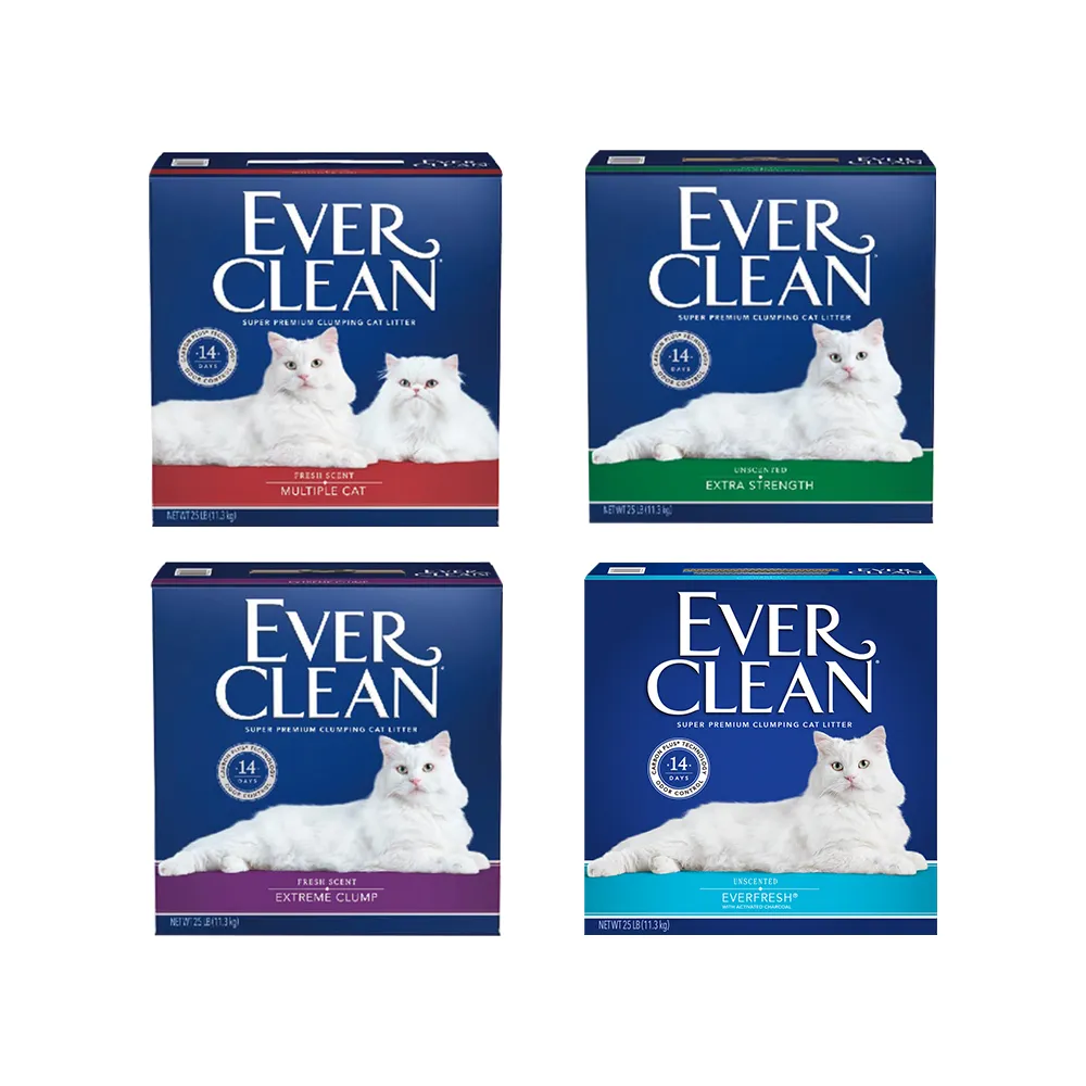 【EverClean 藍鑽】強效凝結除臭貓砂25LB-2入組(美規/礦砂)