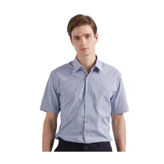 【ROBERTA諾貝達】男裝 修身版 觸感細緻 條紋短袖襯衫(藍)