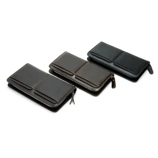 【Sp house】真皮包包  男士牛皮雙口袋多卡位長款皮夾錢包手拿包(4色可選)