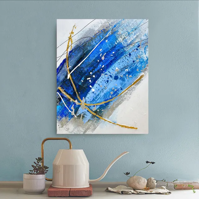 【御畫房】藍海情緣 手繪抽象油畫40x50cm無框掛畫(4050-022)
