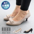 【Alberta】MIT台灣製 6cm跟鞋 優雅氣質亮粉蝴蝶結 皮革尖頭粗跟高跟鞋 OL上班族 婚宴鞋
