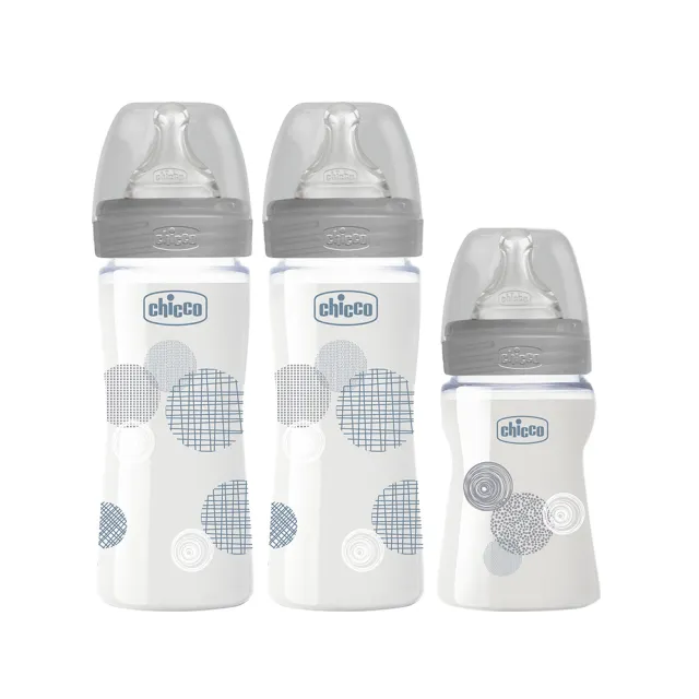 【Chicco 官方直營】防脹氣玻璃奶瓶促銷組2大1小(含彩盒)