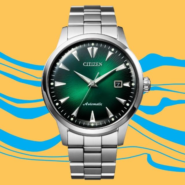 【CITIZEN 星辰】Mechanical 限量黑潮再現機械錶-綠x銀/41mm情人節 禮物(NK0007-88X)