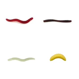 【天才釣手】獨家腥香味假蟲釣餌-共80隻(PVC材質:夜光蚯蚓、紅蚯蚓、黑蚯蚓、麵包蟲)