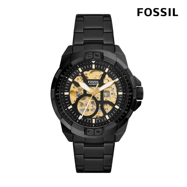 【FOSSIL 官方旗艦館】Bronson 潮流黑金鏤空機械錶 黑色不鏽鋼鍊帶 手錶 44MM ME3217