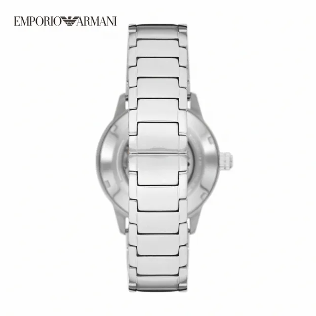 【EMPORIO ARMANI 官方直營】Mario 都會菁英機械手錶 銀色不鏽鋼鍊帶 43MM AR60053