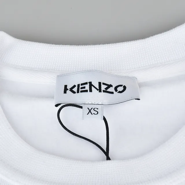 【KENZO】KENZO彩色刺繡LOGO純棉長袖大學T恤(女裝/白)