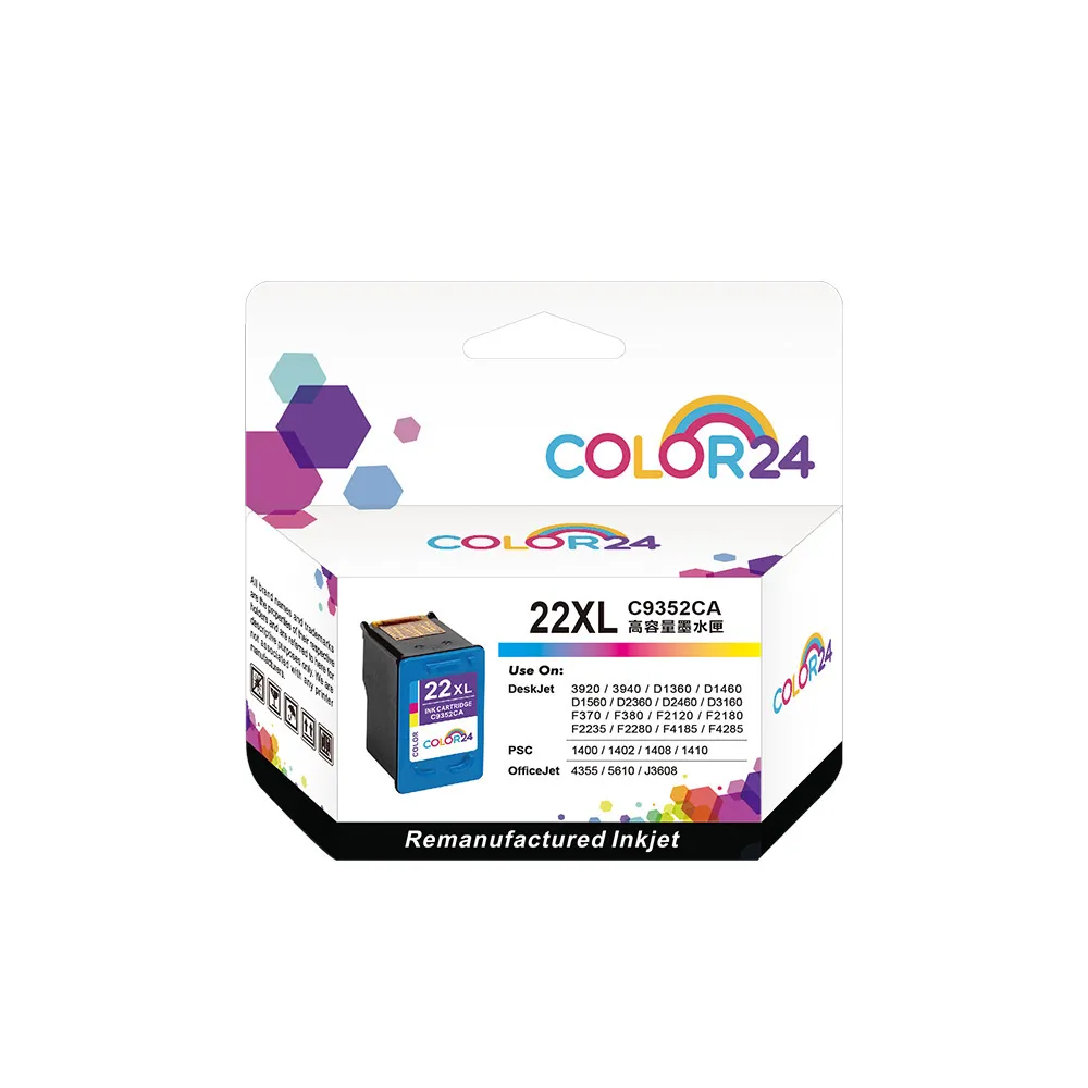 【Color24】for HP C9352CA NO.22XL 彩色高容環保墨水匣(適用PSC 1400 / 1402 / 1408 / 1410)