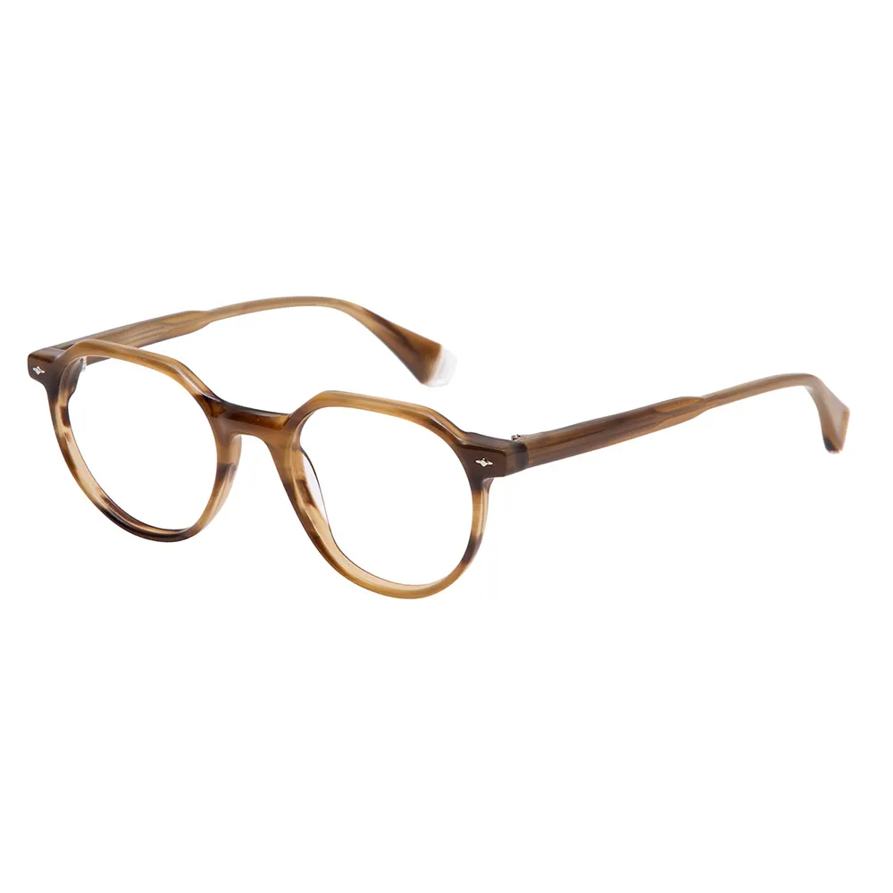 【GIGI Studios】文藝水平金飾圓粗框光學眼鏡(混棕色 - LYNCH-65501/2)