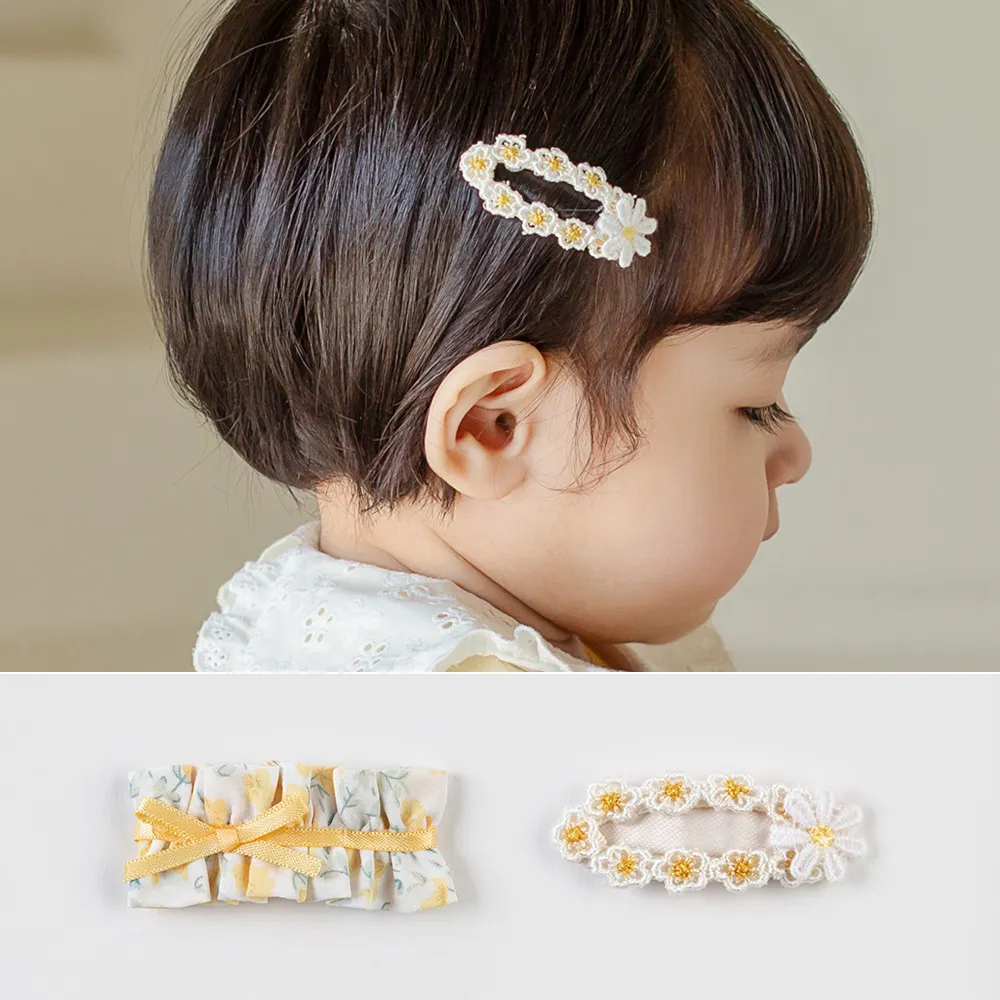 【Happy Prince】韓國製 Nian春日花朵女嬰兒童髮夾2件組(女童髮飾黃色白色)