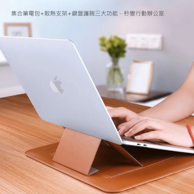 【WiWU】Skin Pro隨行支架14.2吋ＭacBook Pro皮革筆電支架包(內膽/手提 黑/灰/藍/棕)