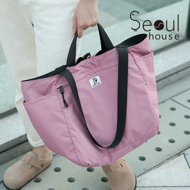 【Seoul house】雙11 雙面拼色百搭防潑水托特包／購物袋(防水包 雙面.兩用.撞色.防潑水.托特包.