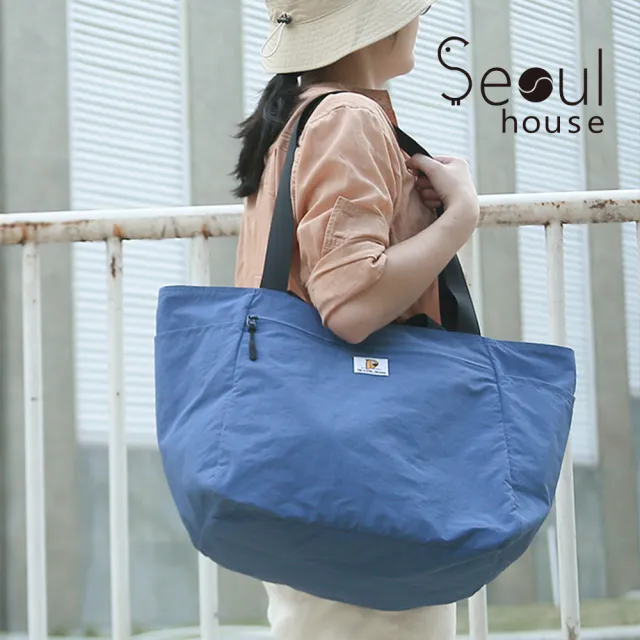 【Seoul house】雙11 雙面拼色百搭防潑水托特包／購物袋(防水包 雙面.兩用.撞色.防潑水.托特包.