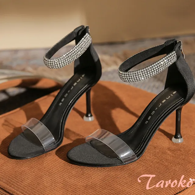 【Taroko】晶鑽繞腳一字透明細高跟涼鞋(2色可選)