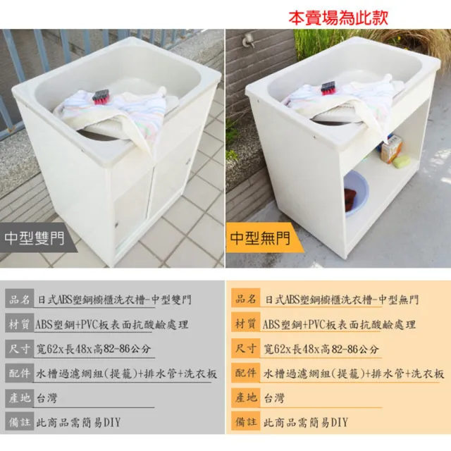 【Abis】豪華升級款櫥櫃式中型ABS塑鋼洗衣槽-無門免組裝(1入)