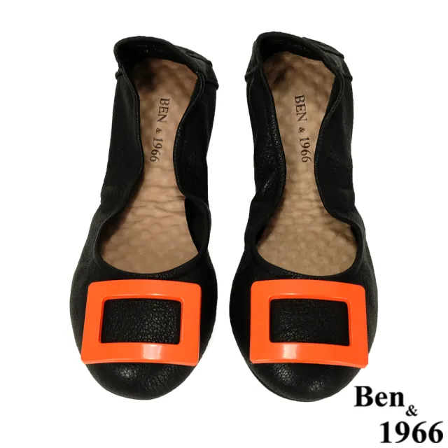 【Ben&1966】高級頭層水染羊皮經典方釦折疊鞋-黑