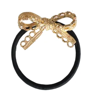 【Akiko Sakai】鏤空蕾絲金屬蝴蝶結簡約造型髮圈(生日 送禮 禮物)