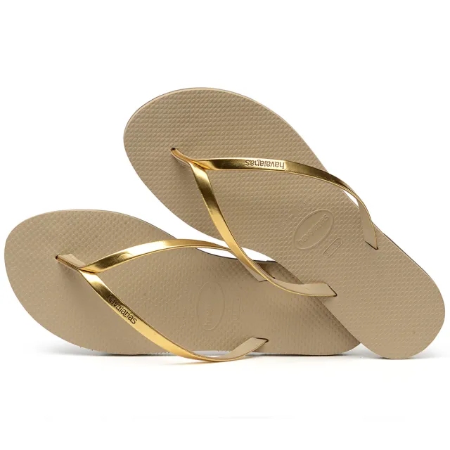 【havaianas 哈瓦仕】拖鞋 女鞋 夾腳拖 金屬鞋帶 巴西 You Metallic 沙灰色 4135102-9371W(哈瓦士)