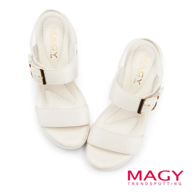 【MAGY】二字牛皮楔型厚底涼鞋(米白)