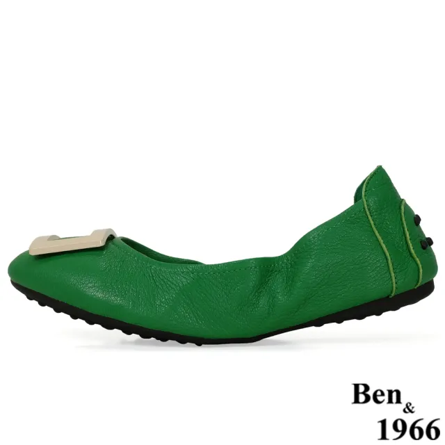 【Ben&1966】高級頭層水染羊皮經典方釦折疊鞋-綠