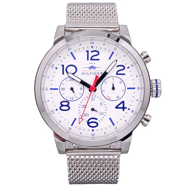 【Tommy Hilfiger】Tommy 美國時尚優質流行米蘭風格腕錶-銀色-1791233