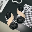 【Taroko】交錯格紋撞色方頭厚底拖鞋(4色可選)