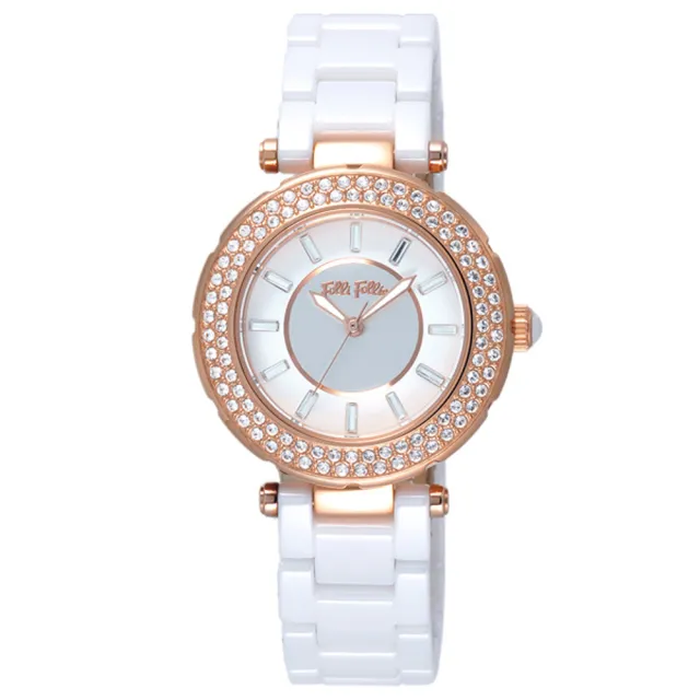 【Folli Follie】舞動華爾茲時尚晶鑽腕錶-玫瑰金框白x陶瓷錶帶x小(WF1B024BSS-XX)
