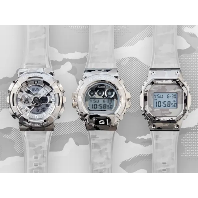 【CASIO 卡西歐】G-SHOCK 冰酷迷彩半透明電子錶(銀_GM-5600SCM-1)