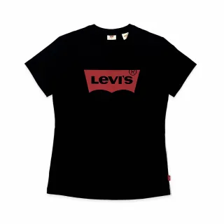 【LEVIS】女款 重磅短袖T恤/修身版型/經典Logo/210GSM厚棉 黑 人氣新品 A2806-0000